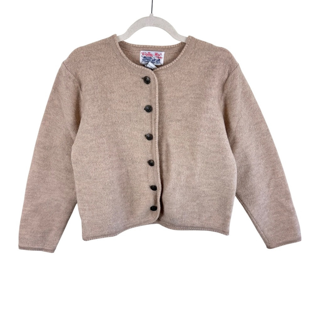 Tally-Ho Creation Vintage 100% Wool Cardigan Tan Oatmeal Australia Petite Small